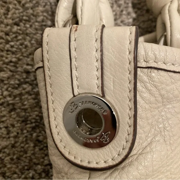 VTG B Makowsky Handbag Pebbled Leather Ivory Hobo Shoulder Bag 14x10” - Picture 4 of 8